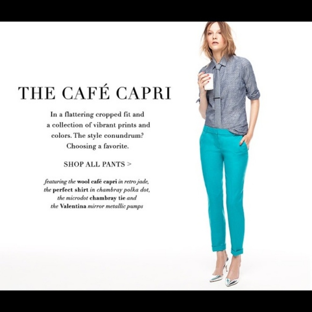 J. Crew Teal Cafe Capri Cropped Pants